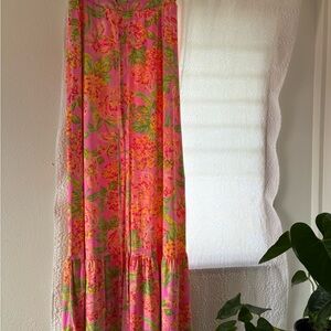 Maaji Pink and Orange Tiered A-line Maxi Skirt